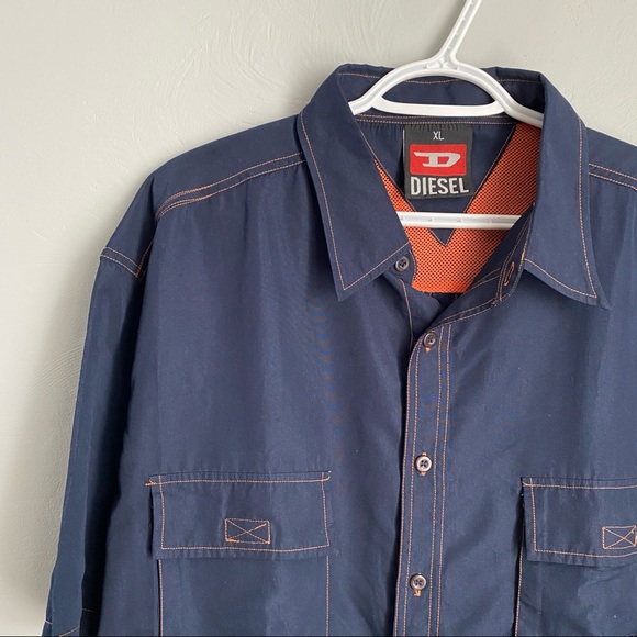 DIESEL Button Down Shirt Blue with Orange Accents - Picture 3 of 11